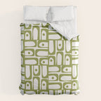 Mid Century Modern Piquet Multi Abstract Geometric Pattern in Mid Mod Martini Olive Green and White Duvet Cover Gallery Image 6