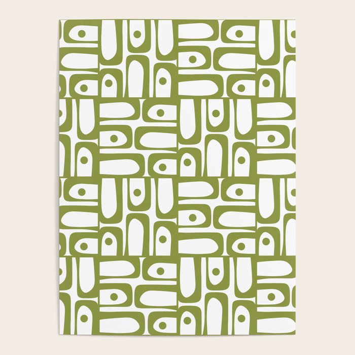 Mid Century Modern Piquet Multi Abstract Geometric Pattern in Mid Mod Martini Olive Green and White Poster Gallery Image 1