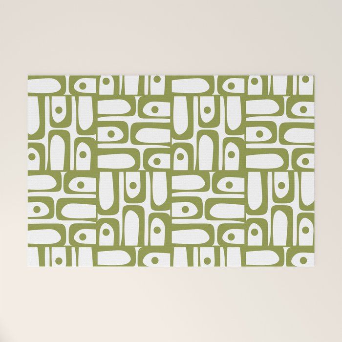 Mid Century Modern Piquet Multi Abstract Geometric Pattern in Mid Mod Martini Olive Green and White Welcome Mat Gallery Image 1