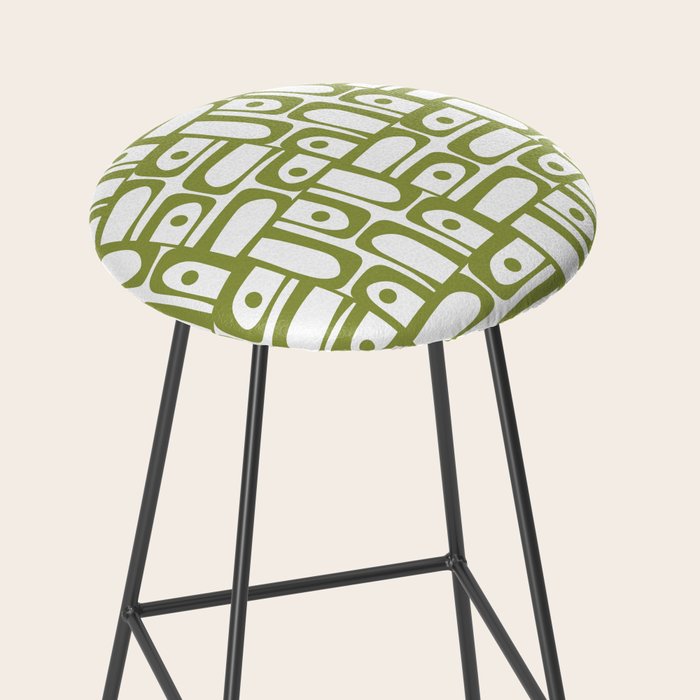Mid Century Modern Piquet Multi Abstract Geometric Pattern in Mid Mod Martini Olive Green and White Stool Gallery Image 2