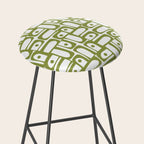 Mid Century Modern Piquet Multi Abstract Geometric Pattern in Mid Mod Martini Olive Green and White Stool Gallery Image 2