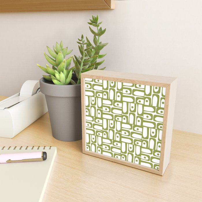 Mid Century Modern Piquet Multi Abstract Geometric Pattern in Mid Mod Martini Olive Green and White Mini Art Print Gallery Image 2