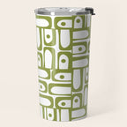 Mid Century Modern Piquet Multi Abstract Geometric Pattern in Mid Mod Martini Olive Green and White Travel Mug Gallery Image 2