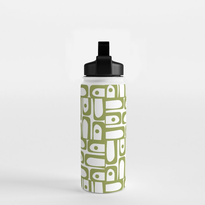 Mid Century Modern Piquet Multi Abstract Geometric Pattern in Mid Mod Martini Olive Green and White Water Bottle Gallery Image 2
