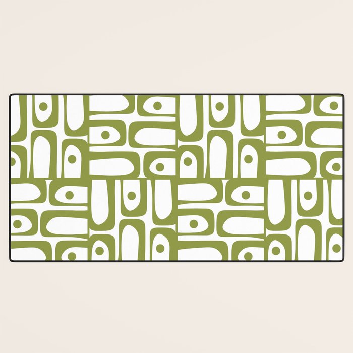 Mid Century Modern Piquet Multi Abstract Geometric Pattern in Mid Mod Martini Olive Green and White Desk Mat Gallery Image 3