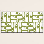 Mid Century Modern Piquet Multi Abstract Geometric Pattern in Mid Mod Martini Olive Green and White Desk Mat Gallery Image 3