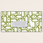 Mid Century Modern Piquet Multi Abstract Geometric Pattern in Mid Mod Martini Olive Green and White Desk Mat Gallery Image 1