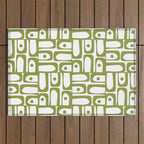 Mid Century Modern Piquet Multi Abstract Geometric Pattern in Mid Mod Martini Olive Green and White Outdoor Rug Gallery Image 1