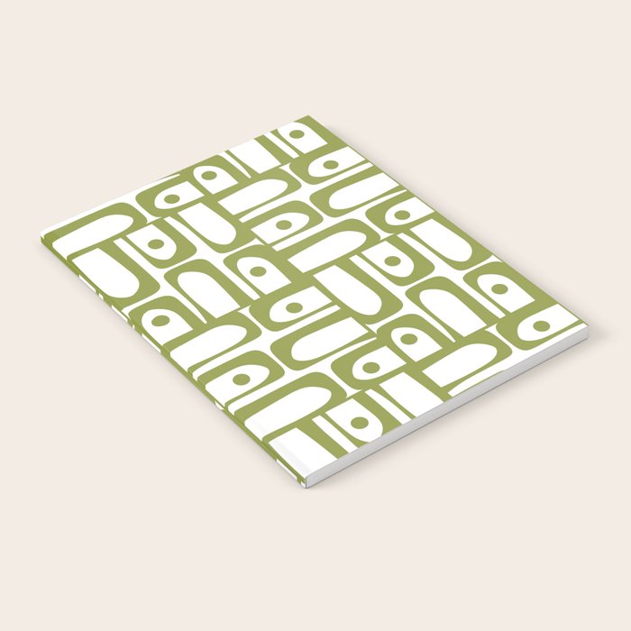 Mid Century Modern Piquet Multi Abstract Geometric Pattern in Mid Mod Martini Olive Green and White Notebook Gallery Image 2