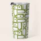Mid Century Modern Piquet Multi Abstract Geometric Pattern in Mid Mod Martini Olive Green and White Travel Mug Gallery Image 3