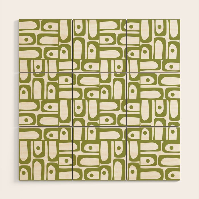 Mid Century Modern Piquet Multi Abstract Geometric Pattern in Mid Mod Martini Olive Green and White Wood Wall Art Gallery Image 1