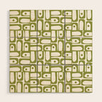 Mid Century Modern Piquet Multi Abstract Geometric Pattern in Mid Mod Martini Olive Green and White Wood Wall Art Gallery Image 1