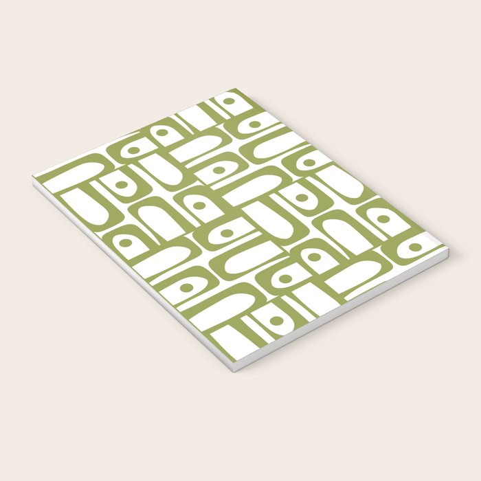 Mid Century Modern Piquet Multi Abstract Geometric Pattern in Mid Mod Martini Olive Green and White Notebook Gallery Image 3