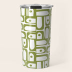 Mid Century Modern Piquet Multi Abstract Geometric Pattern in Mid Mod Martini Olive Green and White Travel Mug Gallery Image 1
