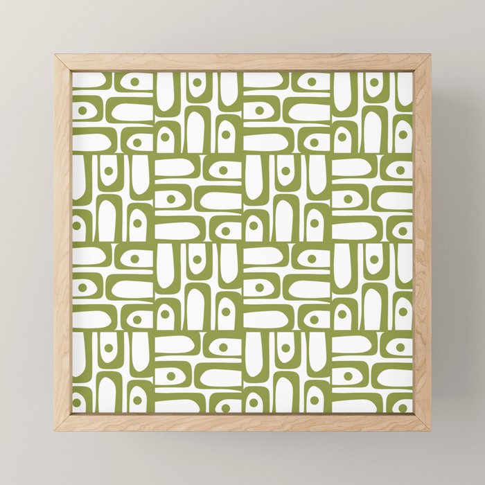 Mid Century Modern Piquet Multi Abstract Geometric Pattern in Mid Mod Martini Olive Green and White Mini Art Print Gallery Image 1