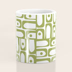 Mid Century Modern Piquet Multi Abstract Geometric Pattern in Mid Mod Martini Olive Green and White Coffee Mug Gallery Image 4