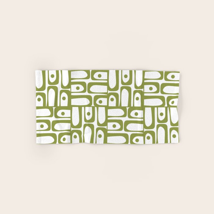 Mid Century Modern Piquet Multi Abstract Geometric Pattern in Mid Mod Martini Olive Green and White Bath Towel Gallery Image 1