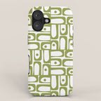 Mid Century Modern Piquet Multi Abstract Geometric Pattern in Mid Mod Martini Olive Green and White iPhone Case Gallery Image 1