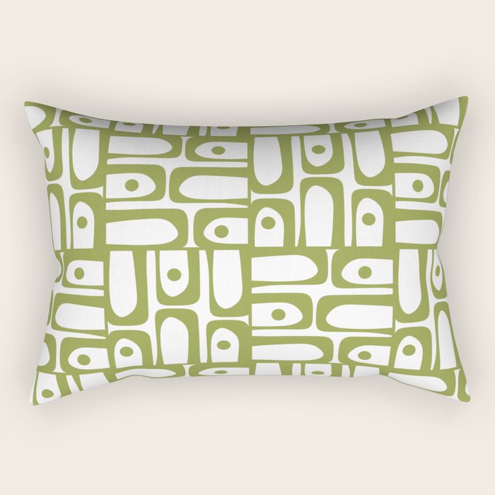 Mid Century Modern Piquet Multi Abstract Geometric Pattern in Mid Mod Martini Olive Green and White Rectangular Pillow Gallery Image 1