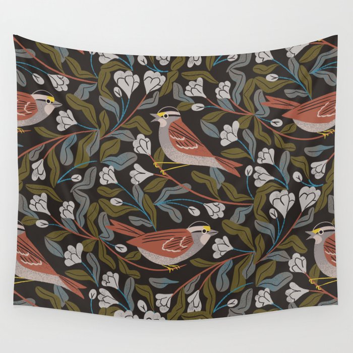 Sparrows And Apple Blossoms Wall Tapestry Gallery Image 4