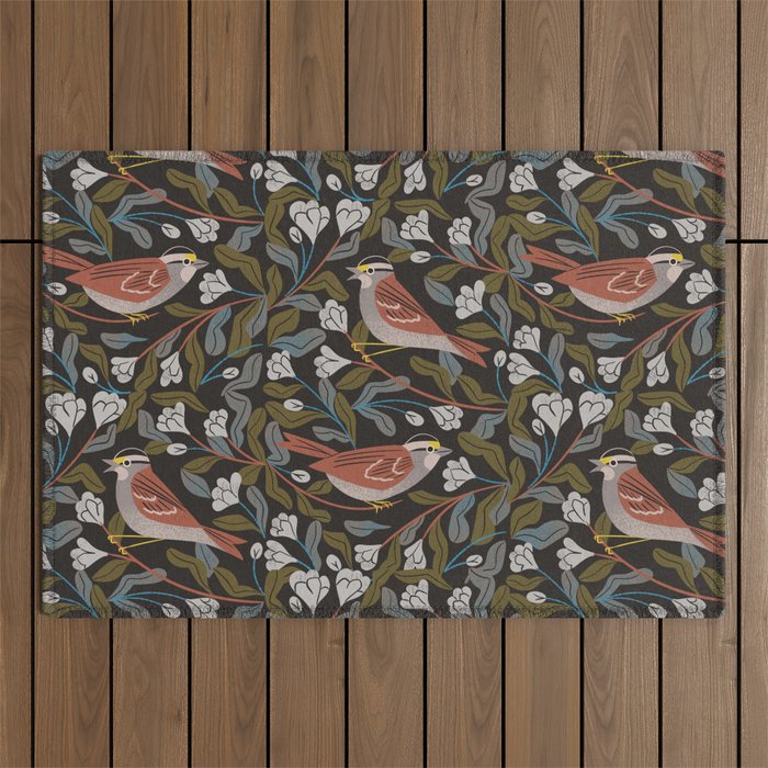 Sparrows And Apple Blossoms Outdoor Rug Gallery Image 1