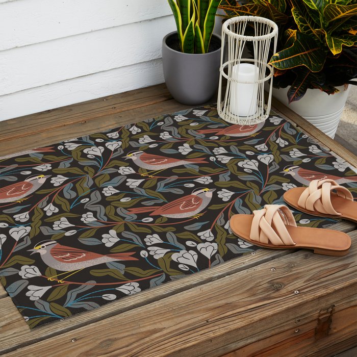 Sparrows And Apple Blossoms Outdoor Rug Gallery Image 2