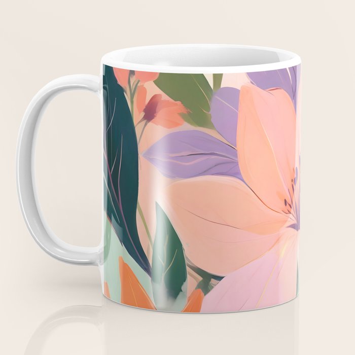 Summer Happy Place, Floral Botanical Nature Painting, Plants Garden Pastel Eclectic, Vintage Flowers Blossom Bohemian Coffee Mug Gallery Image 3