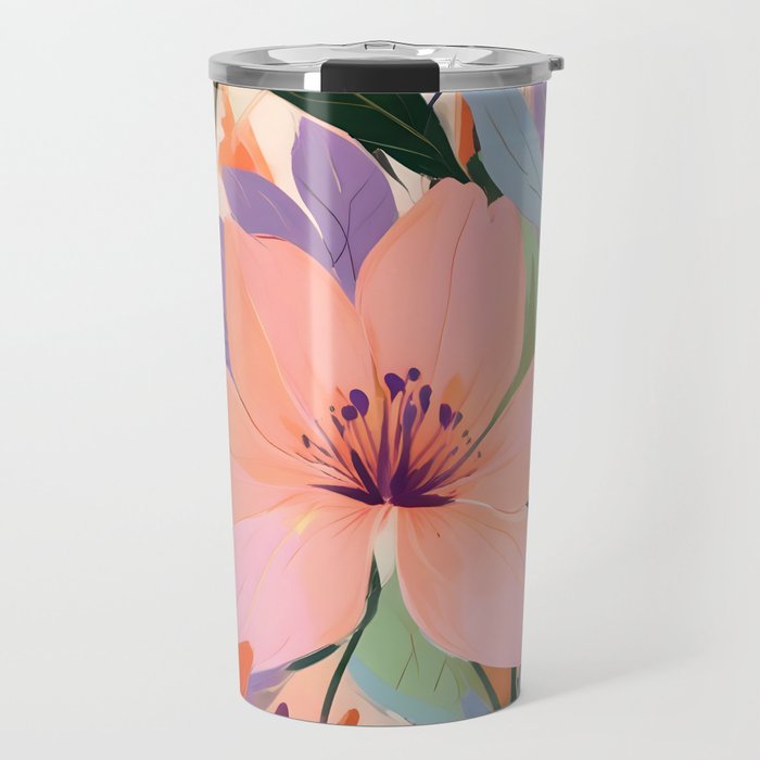 Summer Happy Place, Floral Botanical Nature Painting, Plants Garden Pastel Eclectic, Vintage Flowers Blossom Bohemian Travel Mug Gallery Image 1