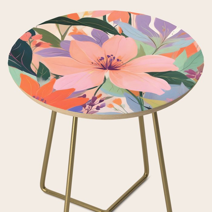 Summer Happy Place, Floral Botanical Nature Painting, Plants Garden Pastel Eclectic, Vintage Flowers Blossom Bohemian Side Table Gallery Image 2