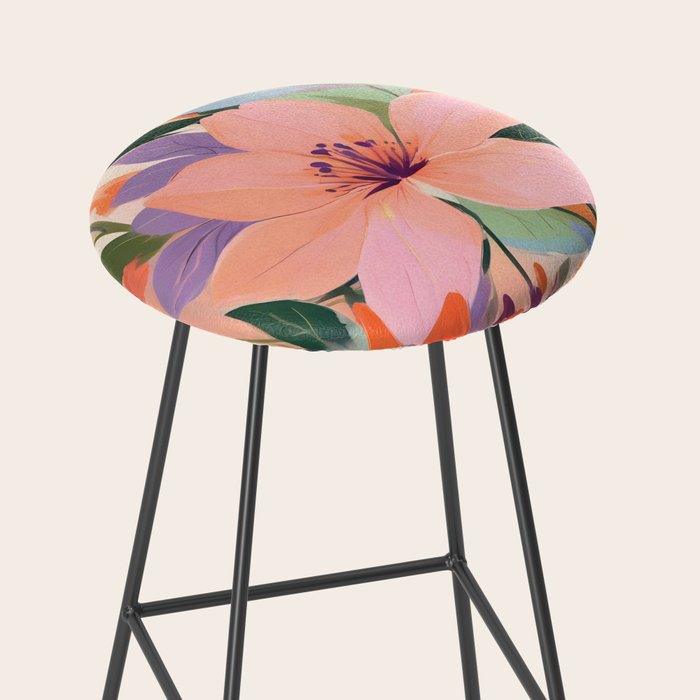 Summer Happy Place, Floral Botanical Nature Painting, Plants Garden Pastel Eclectic, Vintage Flowers Blossom Bohemian Stool Gallery Image 2