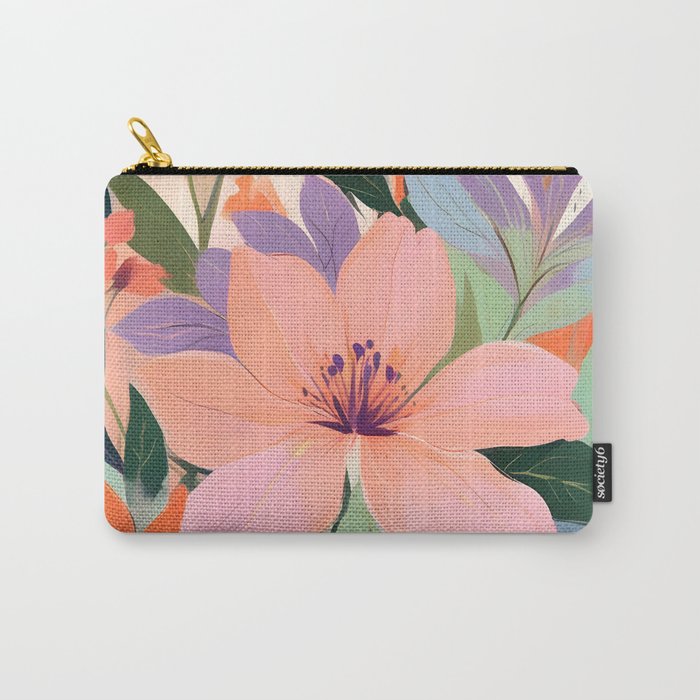 Summer Happy Place, Floral Botanical Nature Painting, Plants Garden Pastel Eclectic, Vintage Flowers Blossom Bohemian Carry All Pouch Gallery Image 1