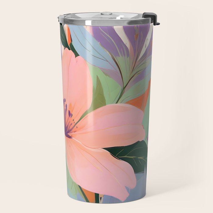 Summer Happy Place, Floral Botanical Nature Painting, Plants Garden Pastel Eclectic, Vintage Flowers Blossom Bohemian Travel Mug Gallery Image 2