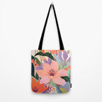 Summer Happy Place, Floral Botanical Nature Painting, Plants Garden Pastel Eclectic, Vintage Flowers Blossom Bohemian Tote Bag Gallery Image 2