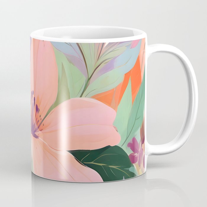 Summer Happy Place, Floral Botanical Nature Painting, Plants Garden Pastel Eclectic, Vintage Flowers Blossom Bohemian Coffee Mug Gallery Image 1