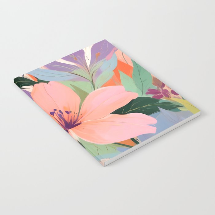 Summer Happy Place, Floral Botanical Nature Painting, Plants Garden Pastel Eclectic, Vintage Flowers Blossom Bohemian Notebook Gallery Image 1