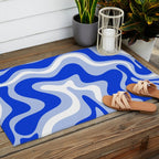 Retro Liquid Swirl Abstract Pattern Royal Blue, Light Blue, and White  Outdoor Rug Gallery Image 2