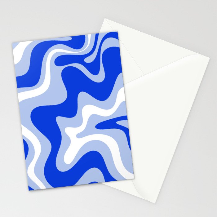 Retro Liquid Swirl Abstract Pattern Royal Blue, Light Blue, and White  Stationery Card Gallery Image 2