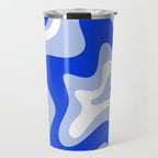 Retro Liquid Swirl Abstract Pattern Royal Blue, Light Blue, and White  Travel Mug Gallery Image 1