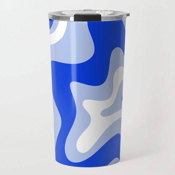 Retro Liquid Swirl Abstract Pattern Royal Blue, Light Blue, and White  Travel Mug Gallery Image 1