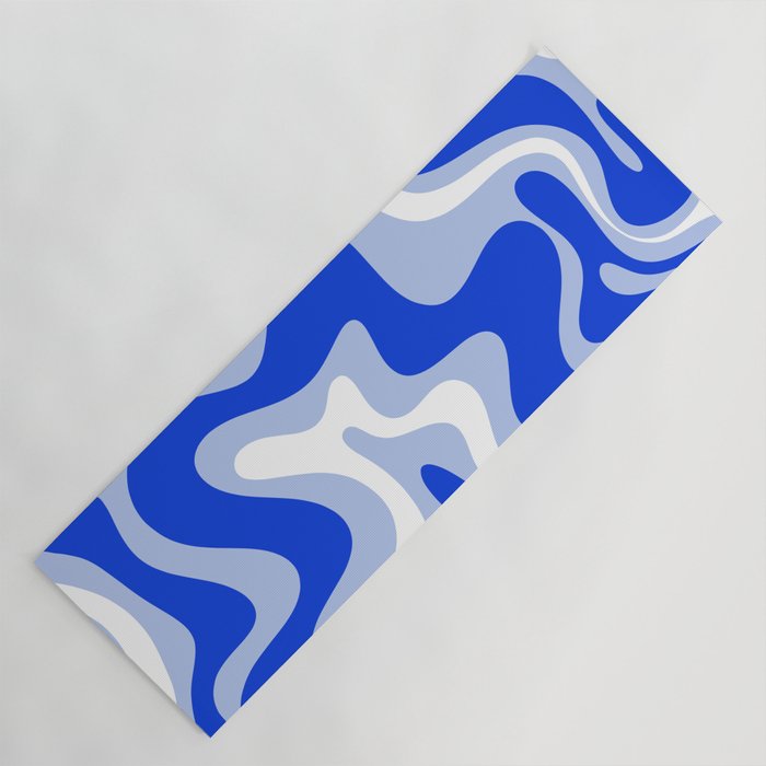 Retro Liquid Swirl Abstract Pattern Royal Blue, Light Blue, and White  Yoga Mat Gallery Image 1