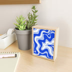 Retro Liquid Swirl Abstract Pattern Royal Blue, Light Blue, and White  Mini Art Print Gallery Image 2