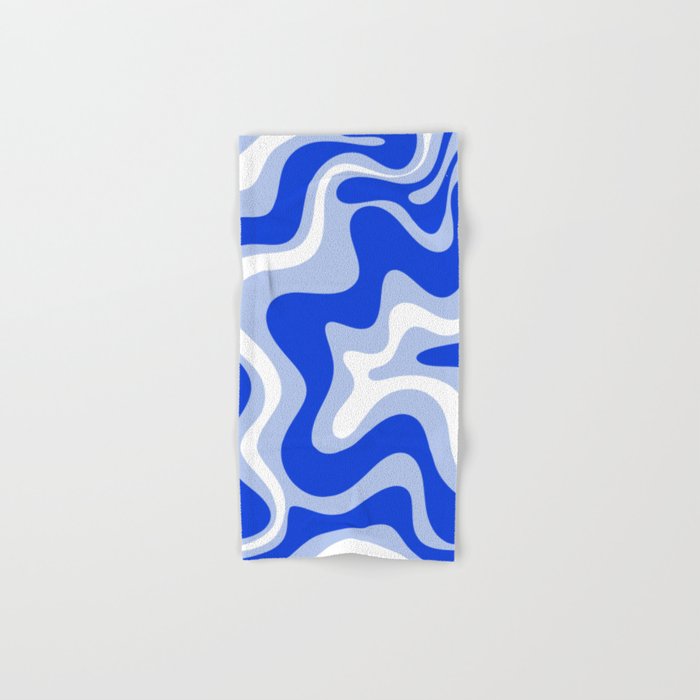 Retro Liquid Swirl Abstract Pattern Royal Blue, Light Blue, and White  Bath Towel Gallery Image 1