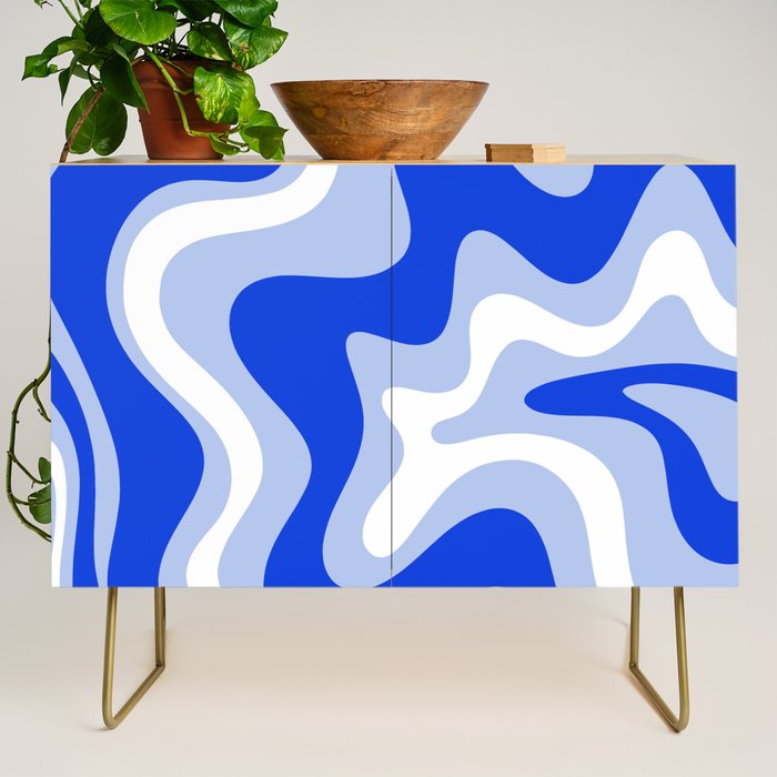 Retro Liquid Swirl Abstract Pattern Royal Blue, Light Blue, and White  Credenza Gallery Image 1