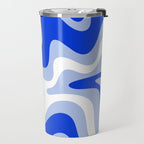 Retro Liquid Swirl Abstract Pattern Royal Blue, Light Blue, and White  Travel Mug Gallery Image 2