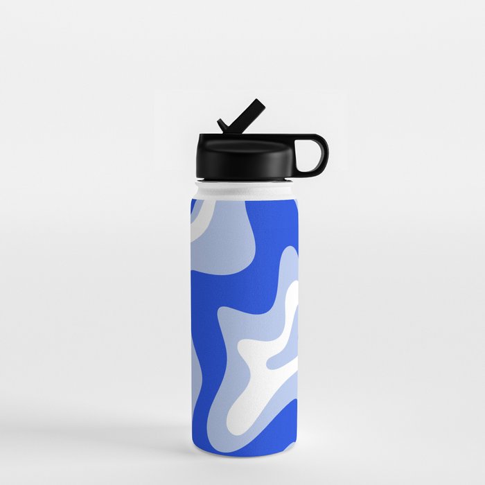 Retro Liquid Swirl Abstract Pattern Royal Blue, Light Blue, and White  Water Bottle Gallery Image 1