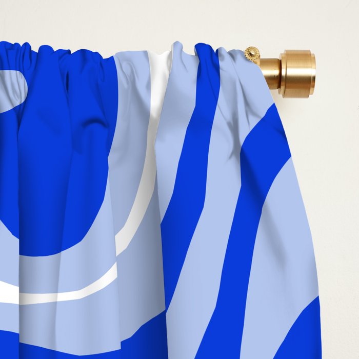 Retro Liquid Swirl Abstract Pattern Royal Blue, Light Blue, and White  Window Curtain Gallery Image 2