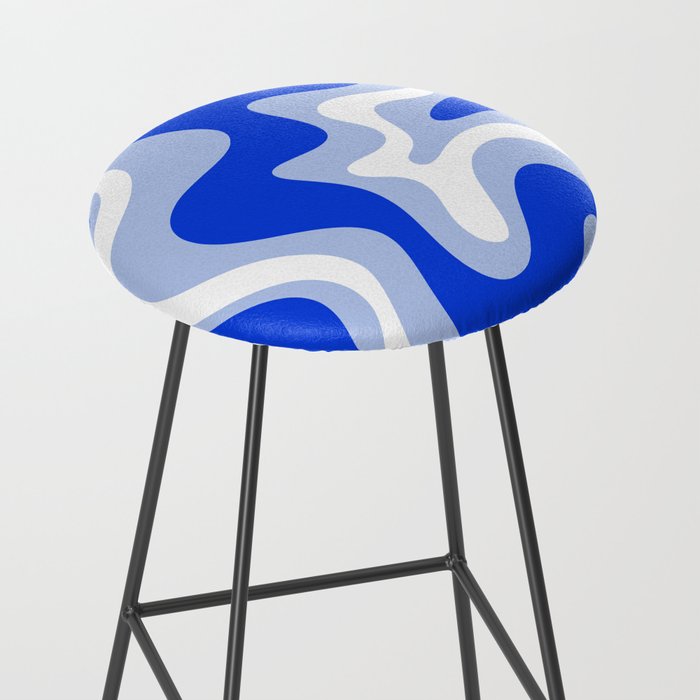 Retro Liquid Swirl Abstract Pattern Royal Blue, Light Blue, and White  Stool Gallery Image 2