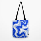 Retro Liquid Swirl Abstract Pattern Royal Blue, Light Blue, and White  Tote Bag Gallery Image 2