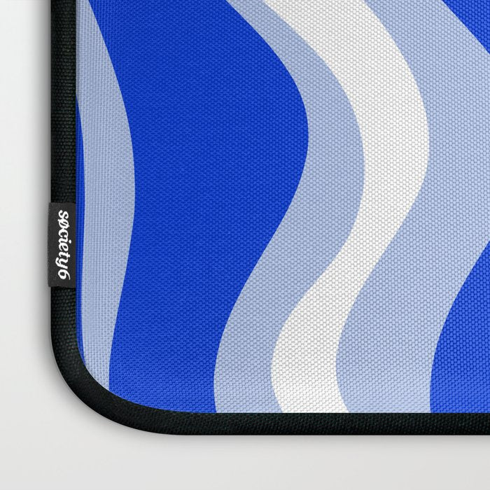 Retro Liquid Swirl Abstract Pattern Royal Blue, Light Blue, and White  Laptop Sleeve Gallery Image 3