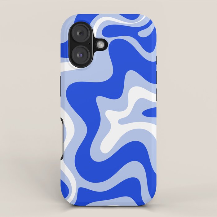 Retro Liquid Swirl Abstract Pattern Royal Blue, Light Blue, and White  iPhone Case Gallery Image 1